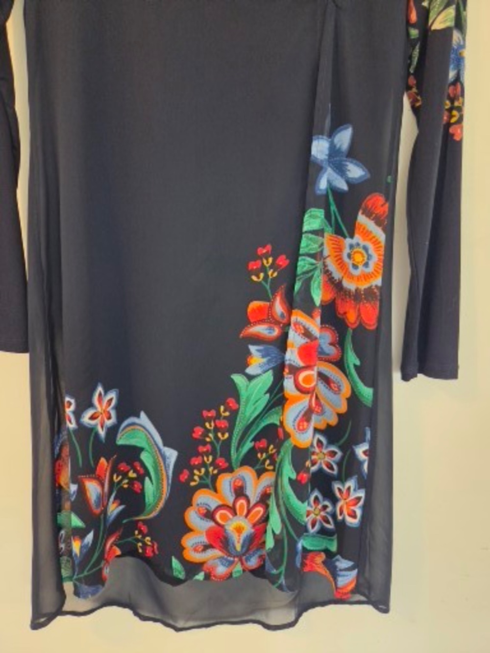 Desigual dress 10 black floral knee length crochet wedding guest event  sheer - Picture 3 of 7